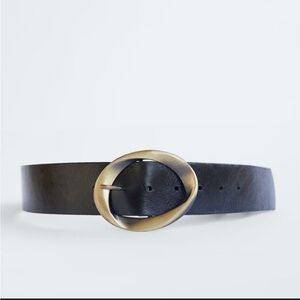 Zara Black Leather Belt with Brass Buckle